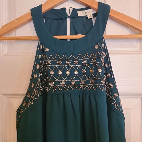 Francesca's Sleeveless Cocktail Party Dress Emerald Glass Beads, NWT, Size Small - Picture 2 of 13
